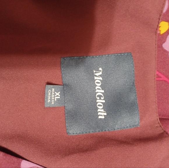 Modcloth dress purple v neck short puff sleeve floral tie waist midi summer XL - Picture 6 of 6